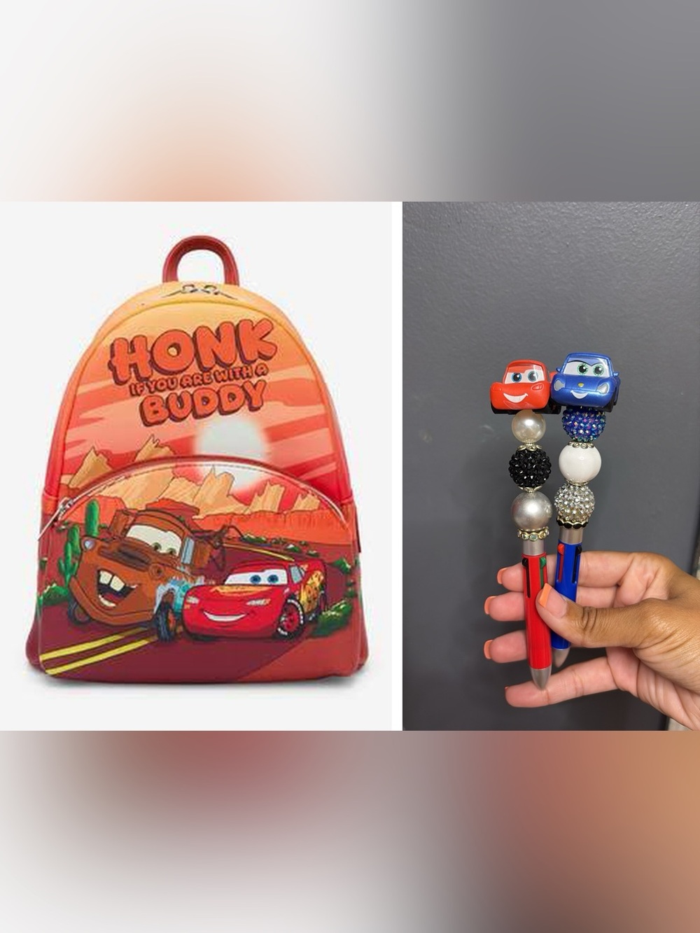 Loungefly Red and Orange Disney Cars "Honk If You’re With A Buddy" Backpack